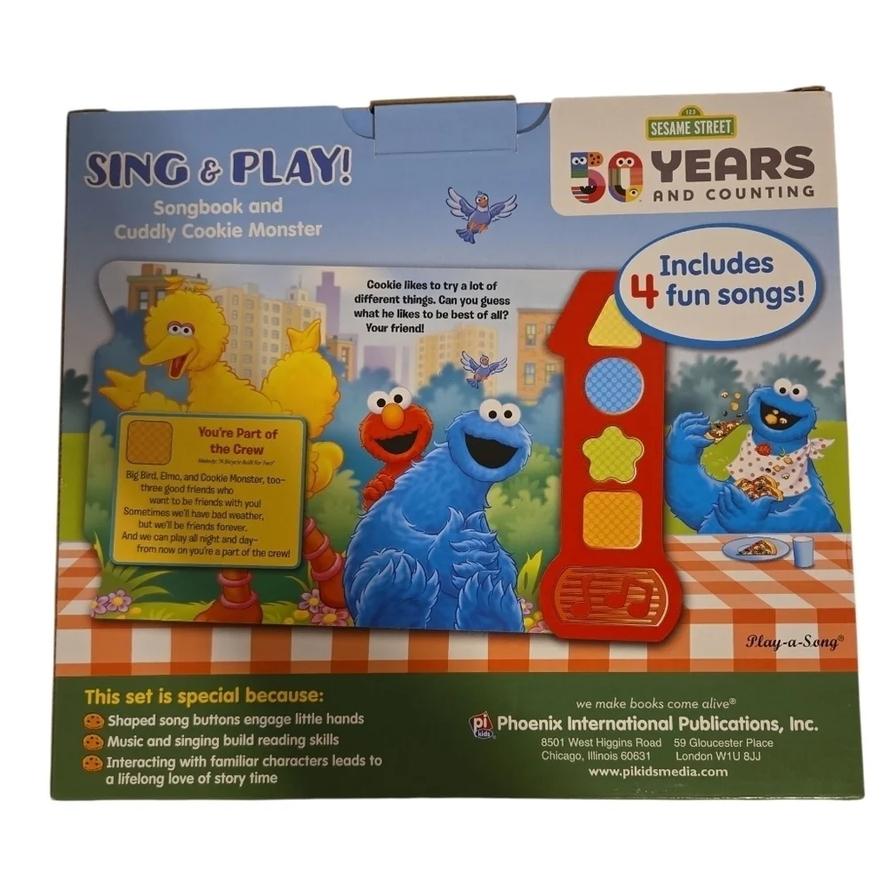 SING AND PLAY SONGBOOK AND CUDDLY COOKIE MONSTER. NEW IN BOX.